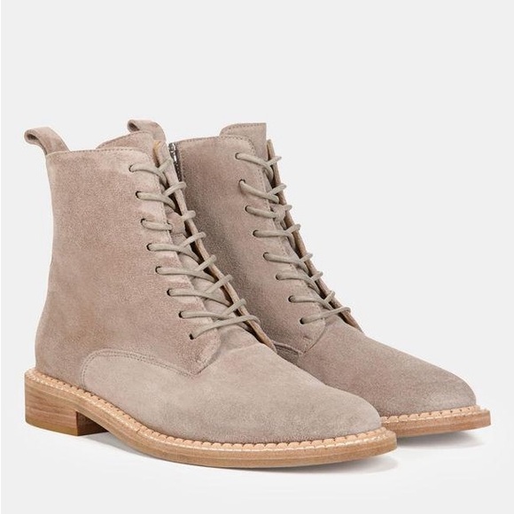 Vince Taupe Grey Suede Henderson Lace Up Combat Boots (Cabria Style) - Size 7 - Picture 2 of 10